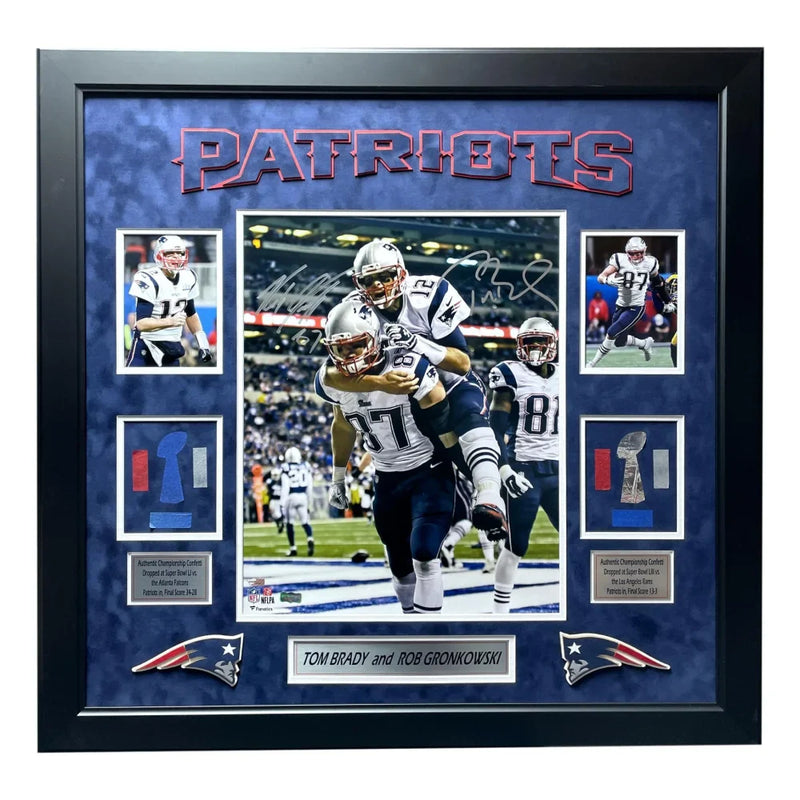 Tom Brady / Rob Gronkowski Signed New England Patriots 16x20 Photo Framed W/ Game Used Confetti COA