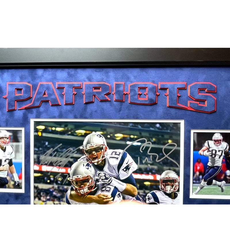 Tom Brady / Rob Gronkowski Signed New England Patriots 16x20 Photo Framed W/ Game Used Confetti COA