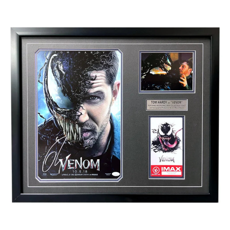 Tom Hardy Autographed "Venom" Authentic Movie Poster & Imax Ticket Framed JSA COA Signed