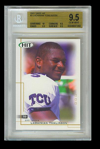 LaDAINIAN TOMLINSON 2001 SAGE HIT Rookie Card BGS 9.5