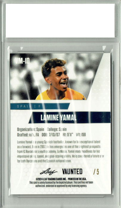 Lamine Yamal 2024 Leaf Vaunted Metal #VM-10 Green 5 Made Rookie Card PGI 10