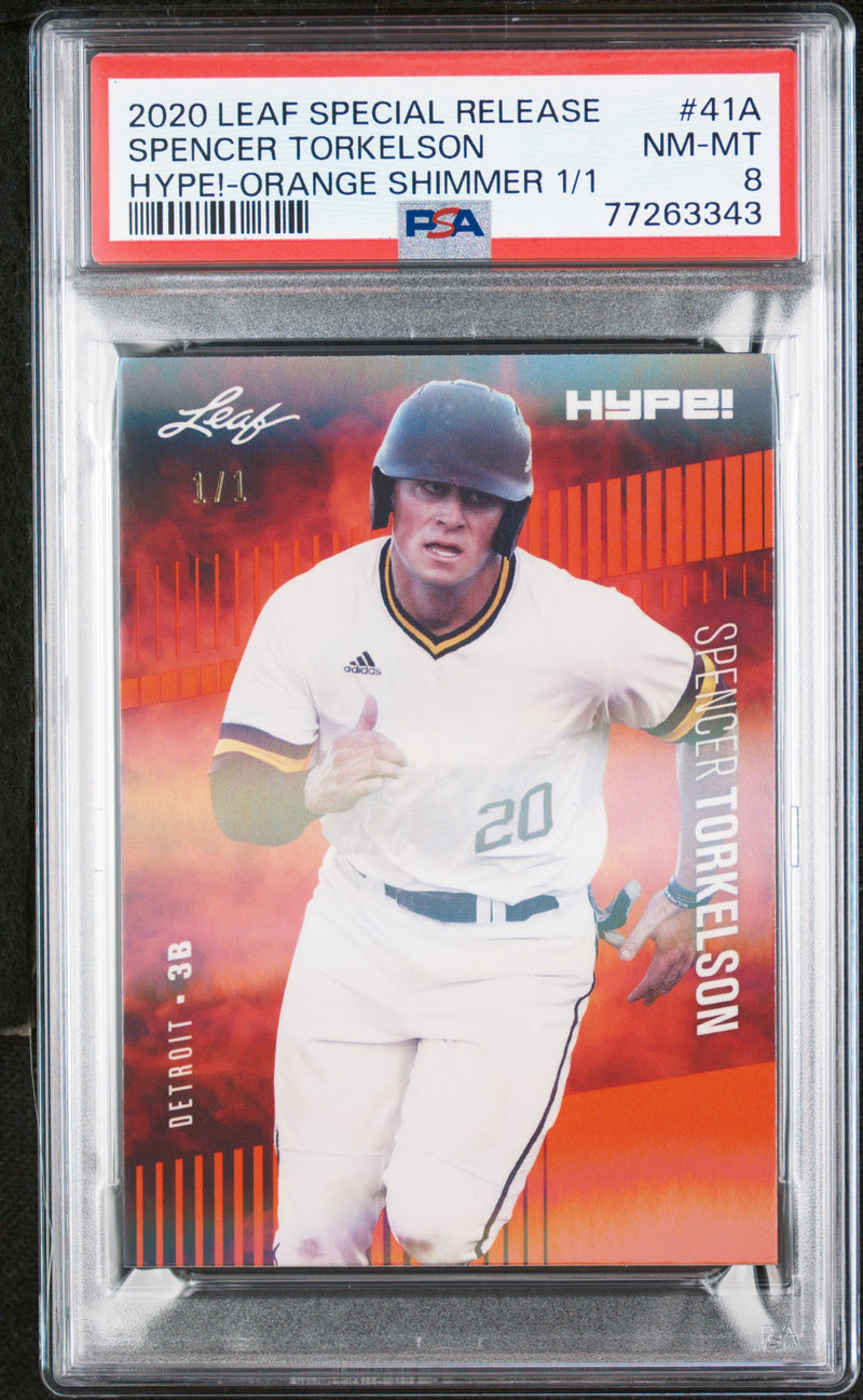 PSA 8 NM-MT Spencer Torkelson 2020 Leaf Hype #41A Rookie Card Orange Shimmer #1/1