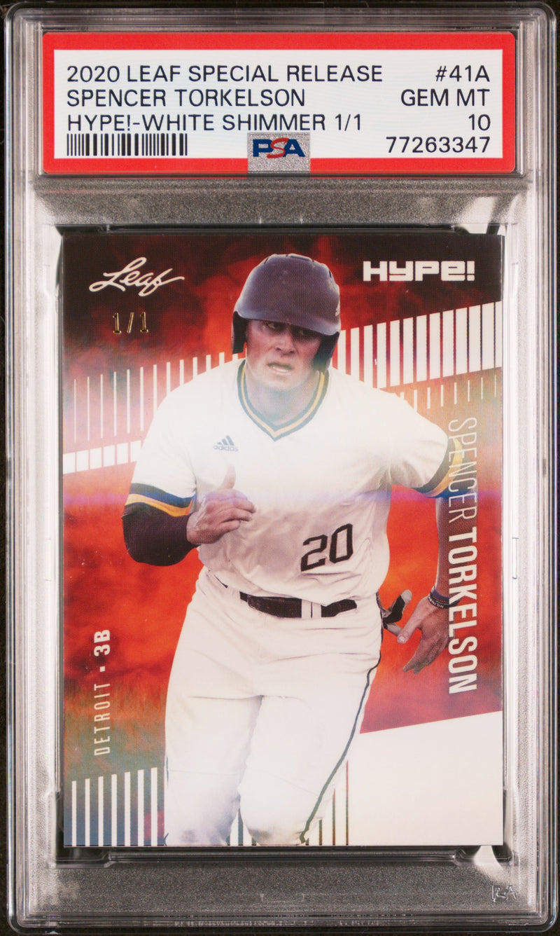 PSA 10 GEM Spencer Torkelson 2020 Leaf Hype #41A Rookie Card White Shimmer #1/1