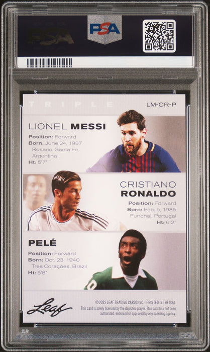 PSA 10 The Triple! Pele Lionel Messi Cristiano Ronaldo 2022 Leaf #LMCRP Card