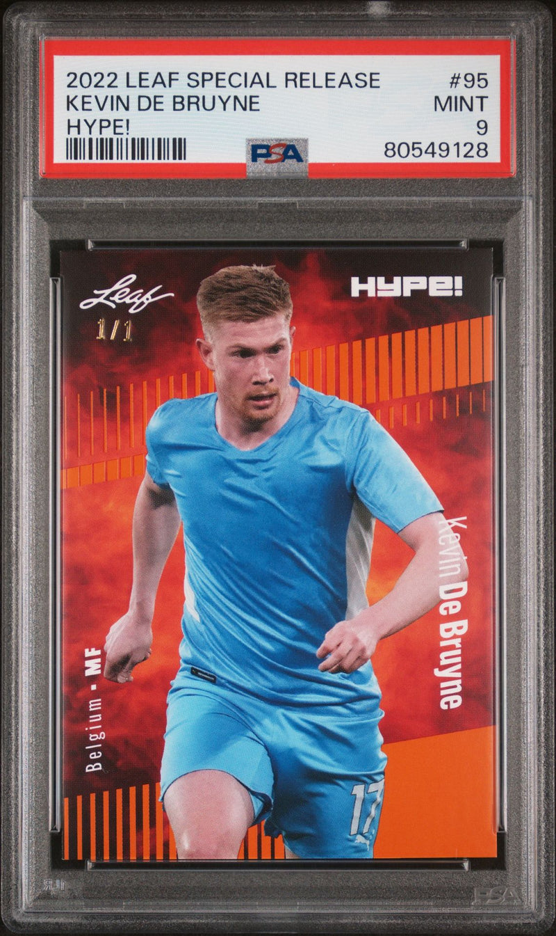 PSA 9 Kevin De Bruyne 2022 Leaf Hype! #95 Orange Masterpiece 1/1 Rare Card