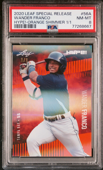Wander Franco 2020 Leaf HYPE! #56A Rookie Card Orange Shimmer 1/1 PSA NM-MT 8 (Near Mint-Mint)