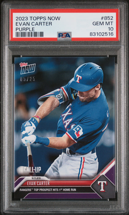 PSA 10 GEM-MT Evan Carter 2023 Topps Now #1 Rookie Card Purple SP #5/25