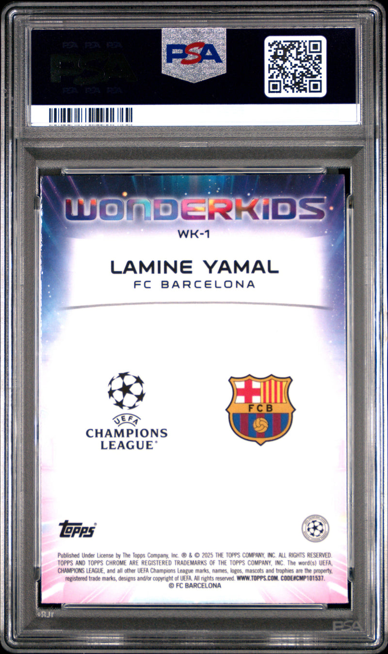 PSA 10 Lamine Yamal 2024-25 Topps Chrome #WK1 Wonderkids Rookie Card Barcelona