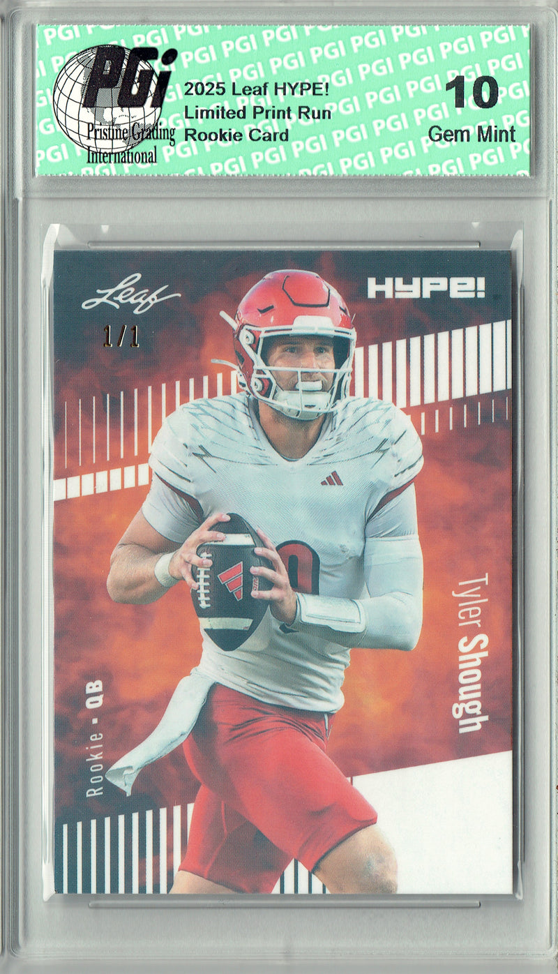 Tyler Shough Rookie Card New Orleans PGI 10 Football Trading Card 2025 Leaf HYPE! #188 White Shimmer 1/1