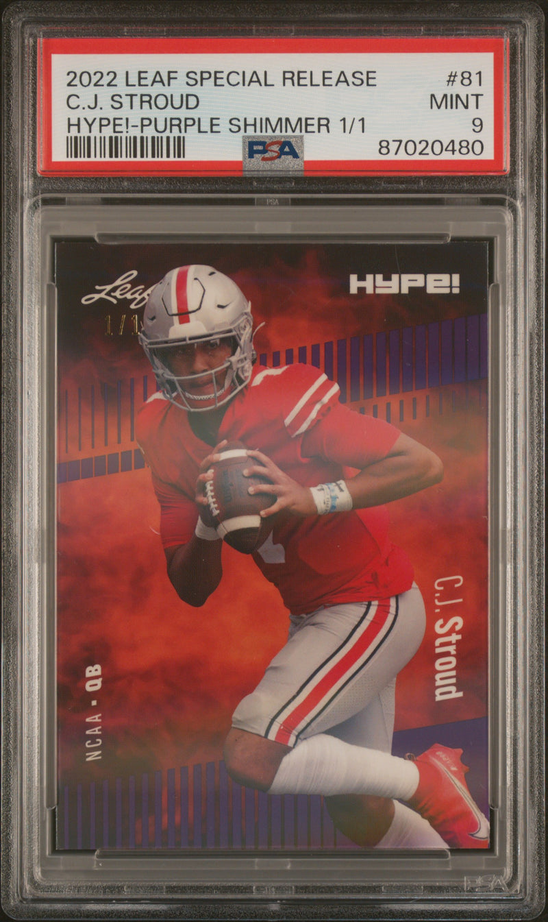 PSA 9 C.J. Stroud 2022 Leaf HYPE #81 Purple Shimmer 1/1 Rookie Card Houston Texans