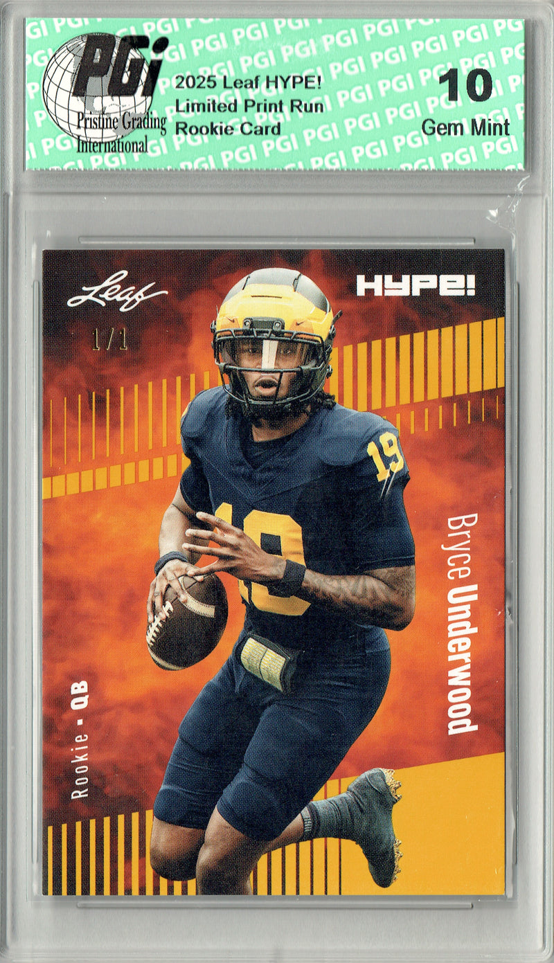 Bryce Underwood Rookie Card Michigan PGI 10 Football Trading Card 2025 Leaf HYPE! #180 Gold Blank Back 1/1
