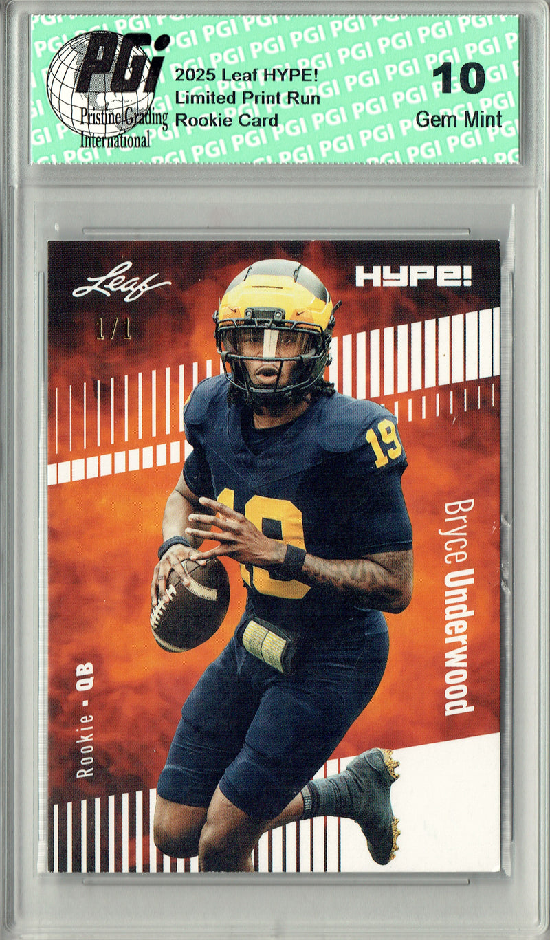 Bryce Underwood Rookie Card Michigan PGI 10 Football Trading Card 2025 Leaf HYPE! #180 White Blank Back 1/1