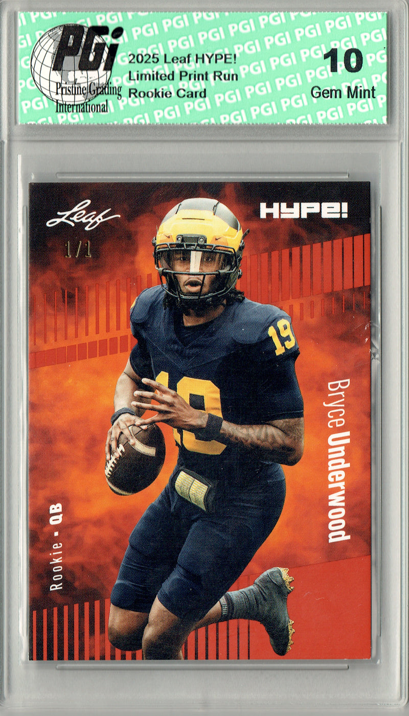 Bryce Underwood Rookie Card Michigan PGI 10 Football Trading Card 2025 Leaf HYPE! #180 Masterpiece 1 of 1