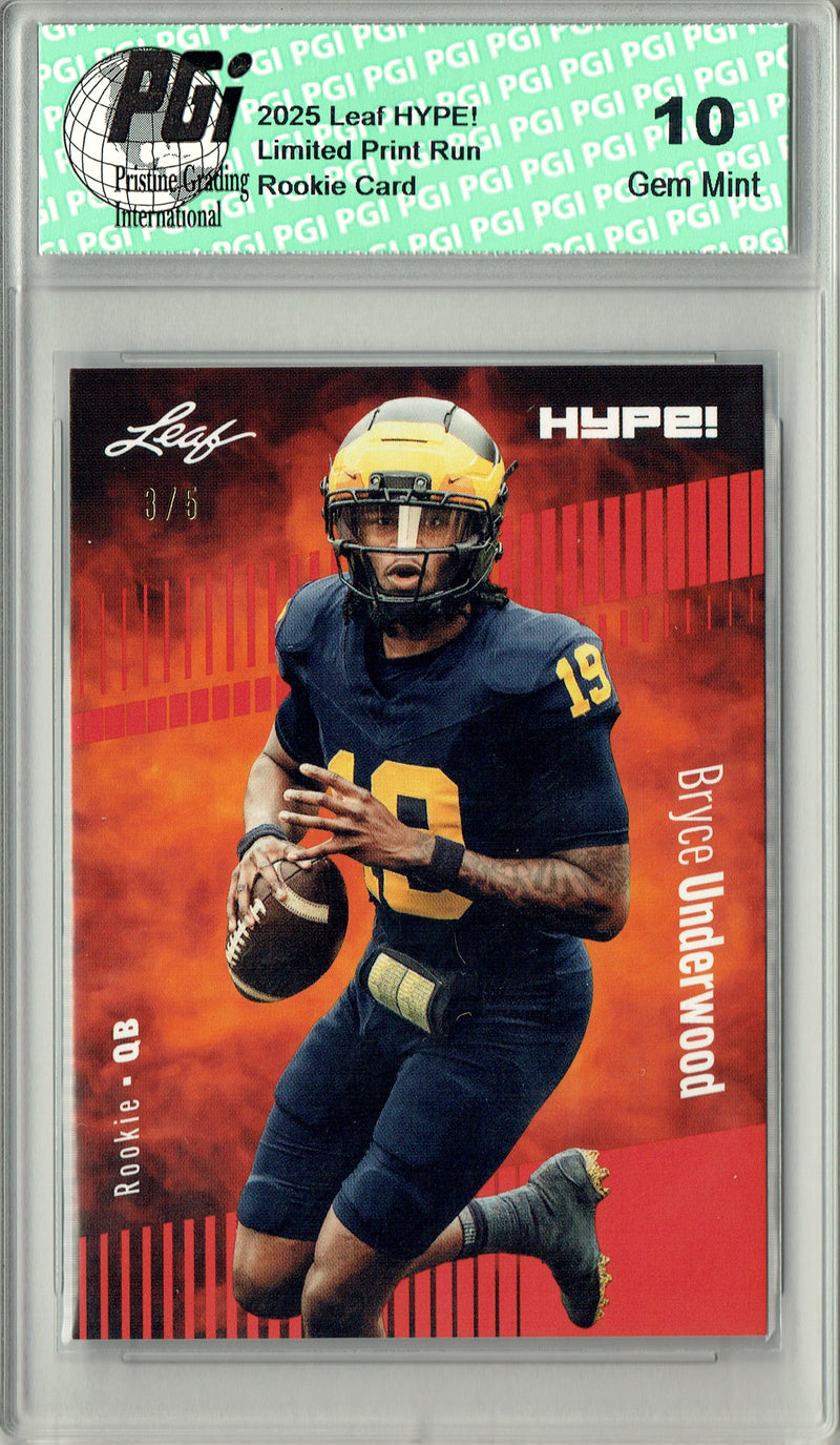 Bryce Underwood Rookie Card Michigan PGI 10 Football Trading Card 2025 Leaf HYPE! #180 Red 5 Made