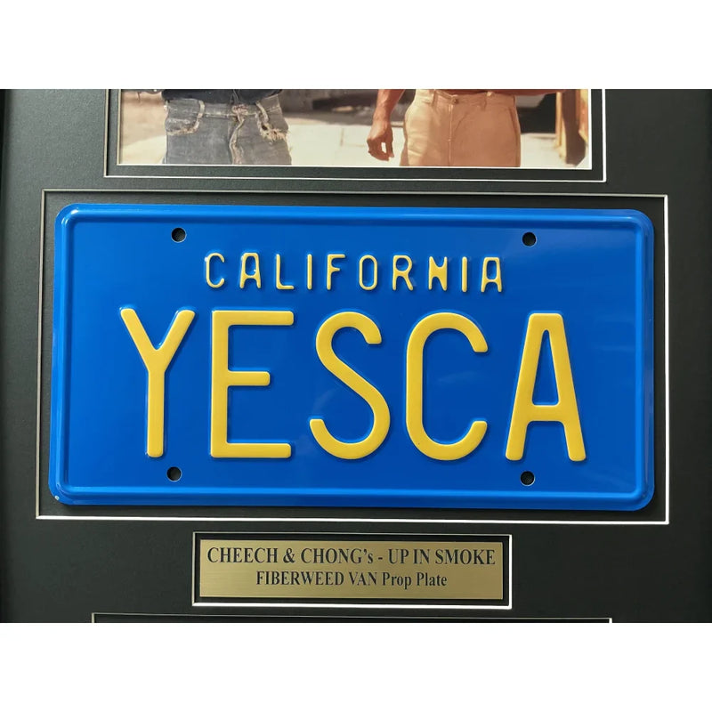 "Up in Smoke" Cheech & Chong's Fiberweed Van Movie Car License Plate Framed Memorabilia