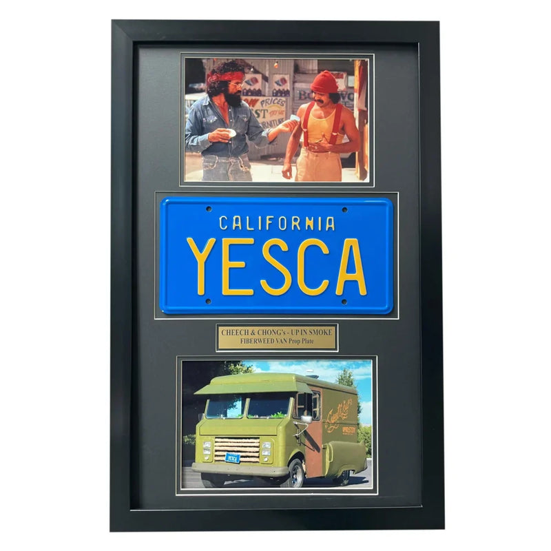 "Up in Smoke" Cheech & Chong's Fiberweed Van Movie Car License Plate Framed Memorabilia
