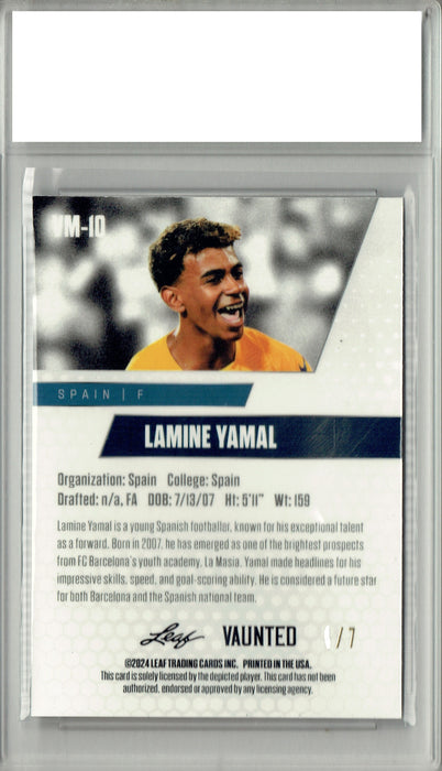 Lamine Yamal 2024 Leaf Vaunted Metal #VM-10 Black 7 Made Rookie Card PGI 10