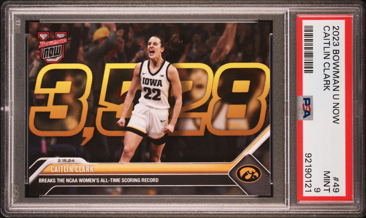 PSA 9 Caitlin Clark 2023 Bowman University Now #49 Scoring Record Rookie Card