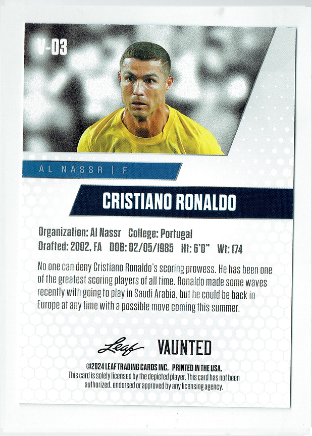 Mint Cristiano Ronaldo 2024 Leaf Vaunted #3V Debut Collection Trading Card Al Nassr