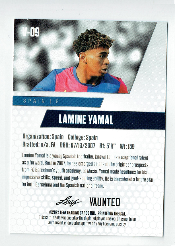 Mint Lamine Yamal 2024 Leaf Vaunted #9V Debut Collection Rookie Card Spain
