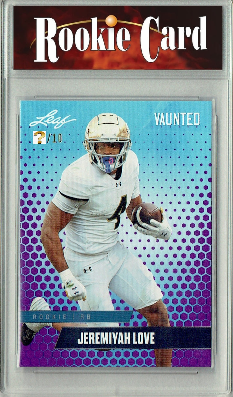 Jeremiyah Love Rookie Card Notre Dame / Arizona Football Trading Card 2025 Leaf Vaunted #V-09 Purple 10 Made  Certified Mint+