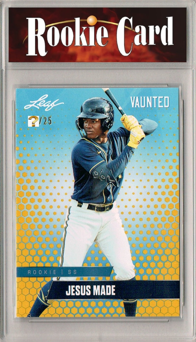 Certified Mint+ Jesus Made 2024 Leaf Vaunted #V-22 Gold 25 Made Rookie Card Milwaukee Brewers