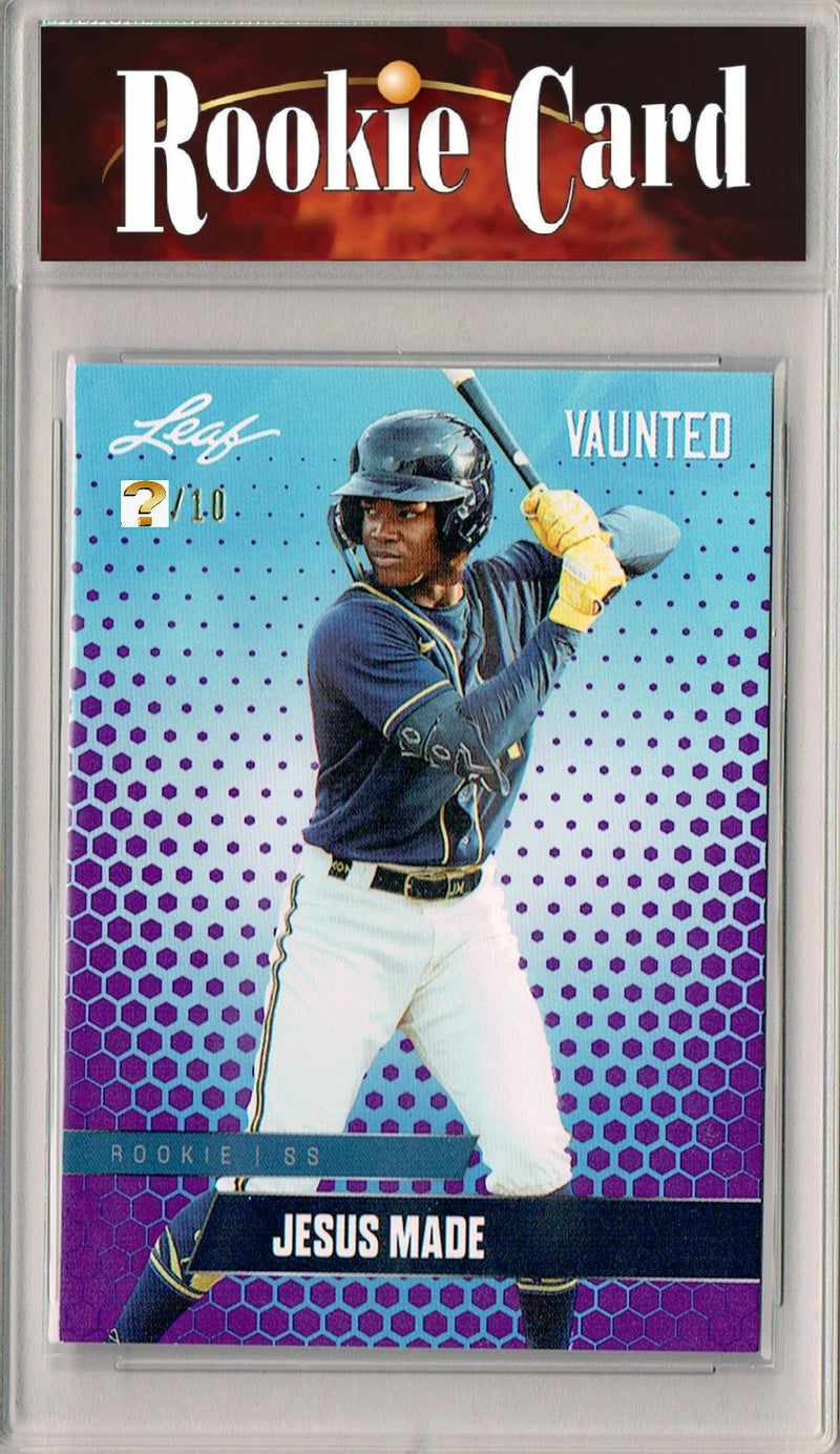 Certified Mint+ Jesus Made 2024 Leaf Vaunted #V-22 Purple 10 Made Rookie Card Milwaukee Brewers