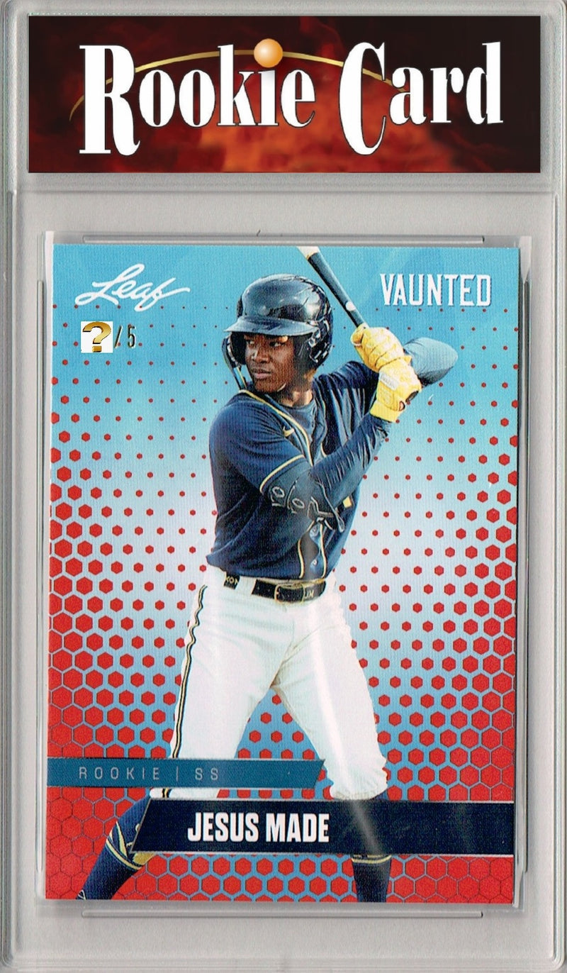 Certified Mint+ Jesus Made 2024 Leaf Vaunted #V-22 Red 5 Made Rookie Card Milwaukee Brewers