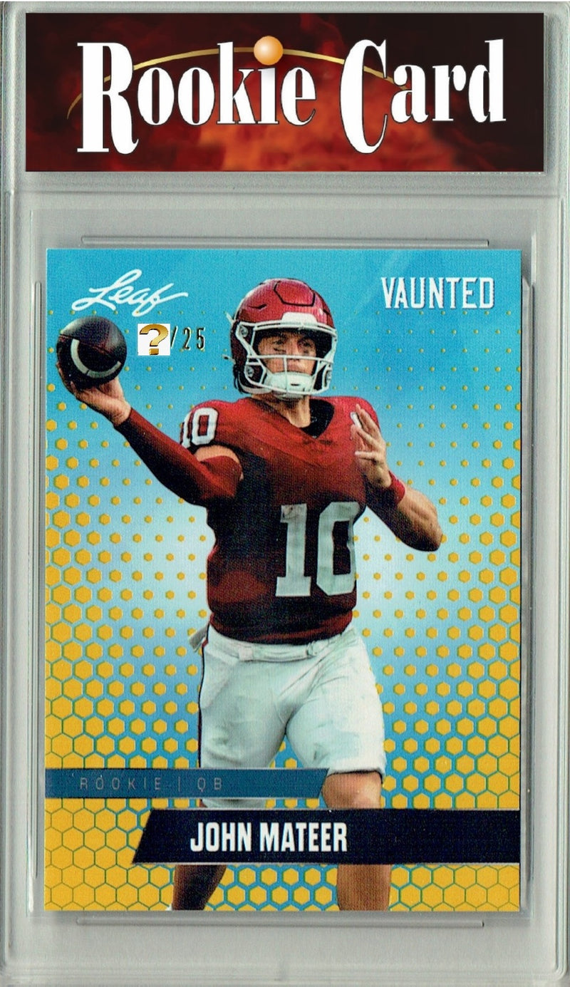 John Mateer Rookie Card Oklahoma Football Trading Card 2025 Leaf Vaunted #V-10 Gold 25 Made  Certified Mint+