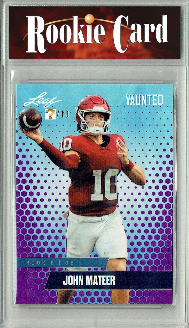 John Mateer Rookie Card Oklahoma Football Trading Card 2025 Leaf Vaunted #V-10 Purple 10 Made  Certified Mint+
