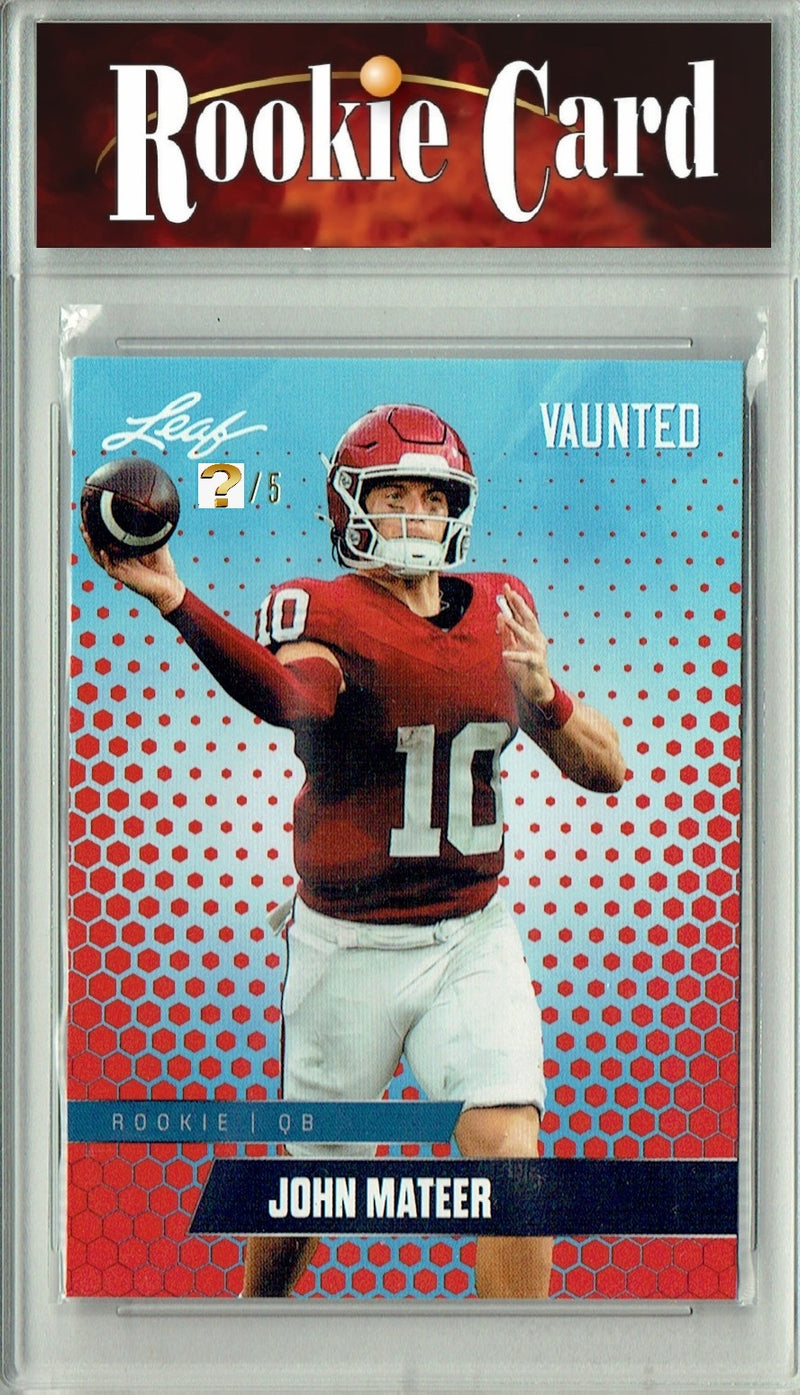 John Mateer Rookie Card Oklahoma Football Trading Card 2025 Leaf Vaunted #V-10 Red 5 Made  Certified Mint+