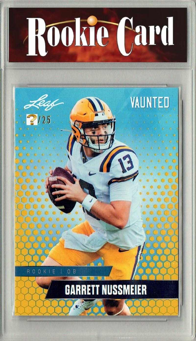 Garrett Nussmeier Rookie Card LSU / Kansas City Football Trading Card 2025 Leaf Vaunted #V-08 Gold 25 Made  Certified Mint+