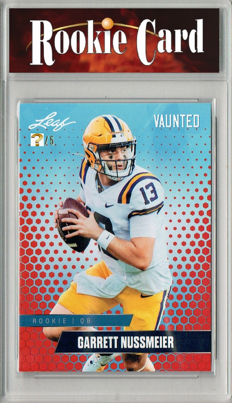 Garrett Nussmeier Rookie Card LSU / Kansas City Football Trading Card 2025 Leaf Vaunted #V-08 Red 5 Made  Certified Mint+