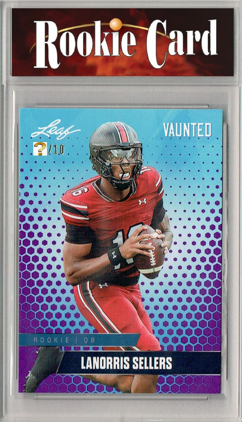 LaNorris Sellers Rookie Card South Carolina Football Trading Card 2025 Leaf Vaunted #V-11 Purple 10 Made  Certified Mint+