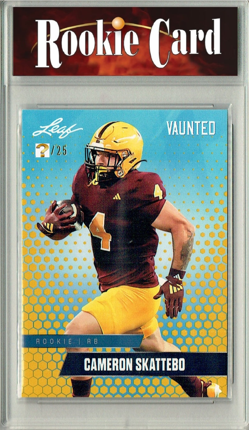Cam Skattebo Rookie Card ASU / New York Football Trading Card 2025 Leaf Vaunted #V-06 Gold 25 Made  Certified Mint+