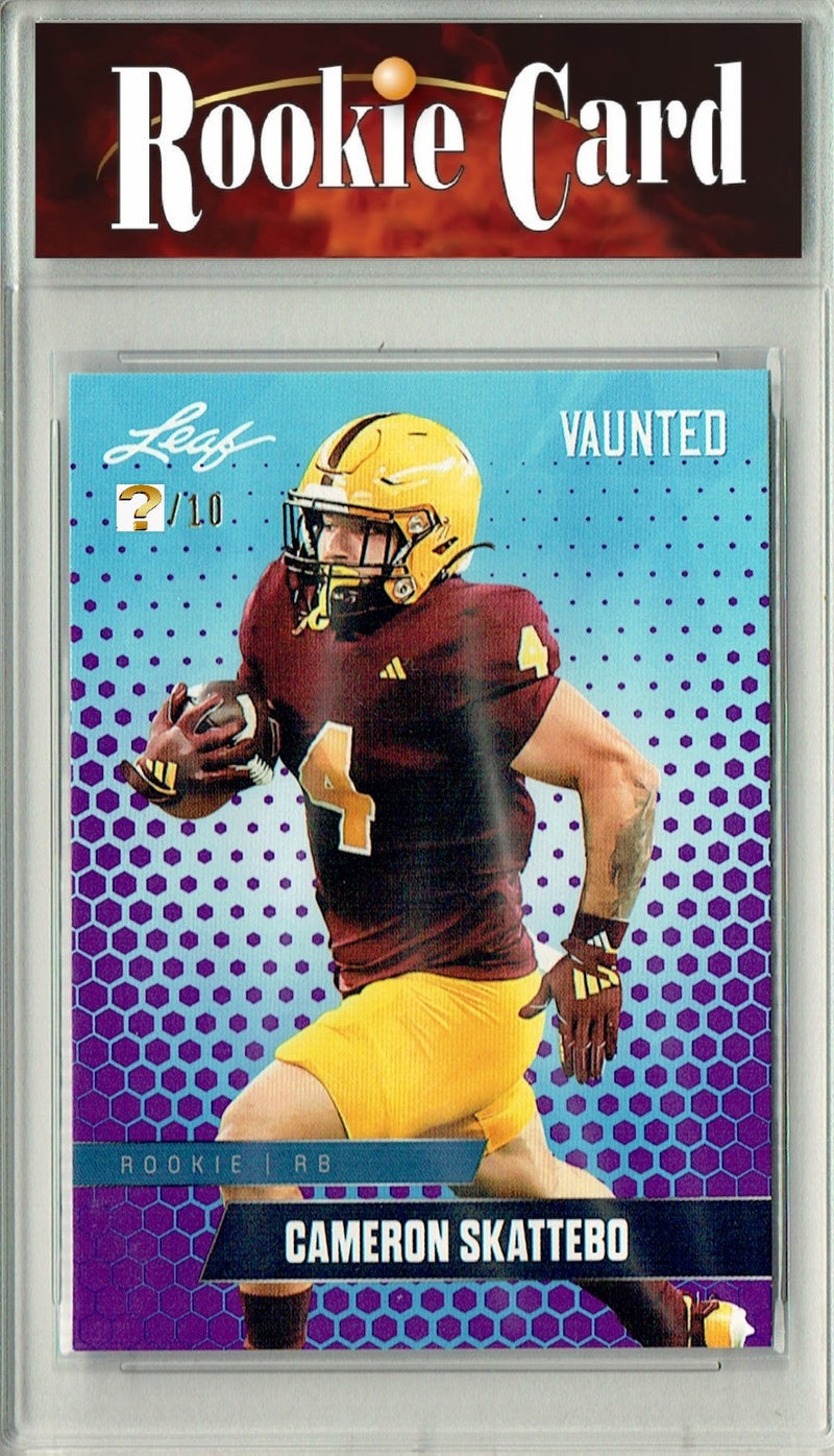 Cam Skattebo Rookie Card ASU / New York Football Trading Card 2025 Leaf Vaunted #V-06 Purple 10 Made  Certified Mint+