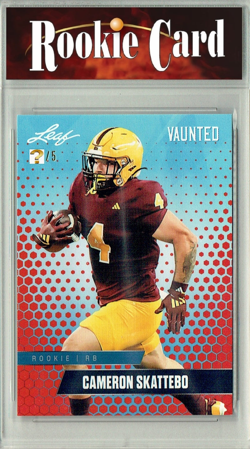 Cam Skattebo Rookie Card ASU / New York Football Trading Card 2025 Leaf Vaunted #V-06 Red 5 Made  Certified Mint+