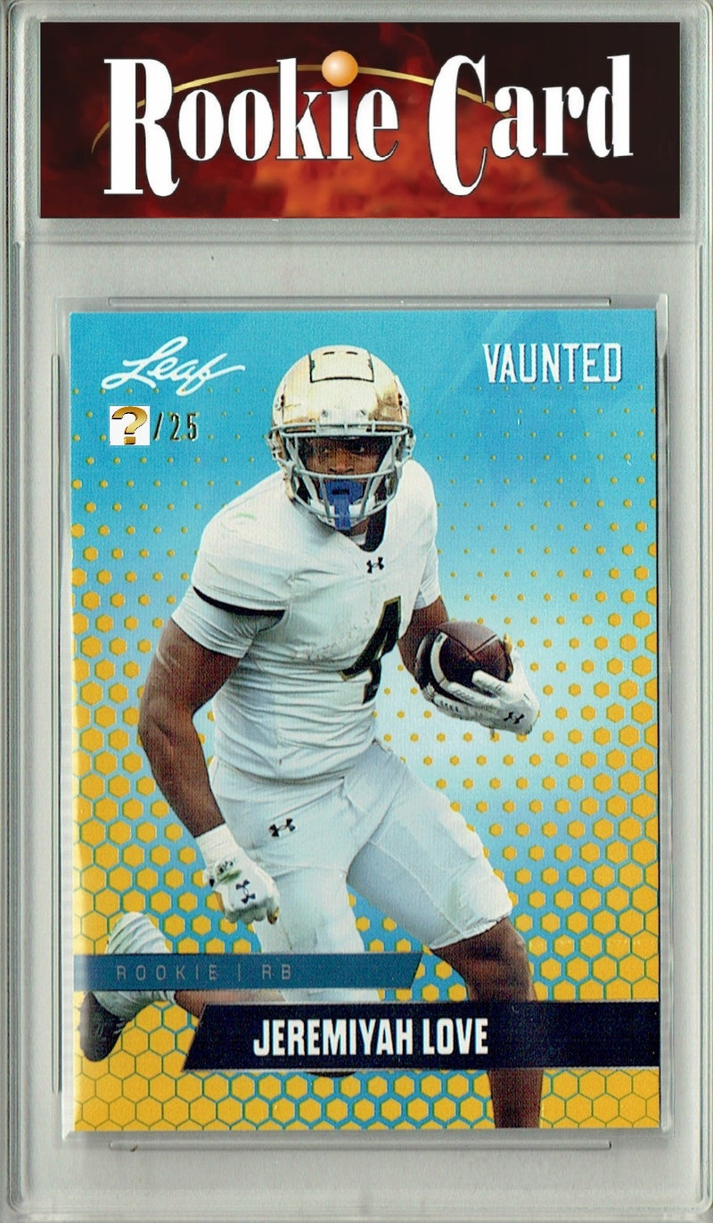Jeremiyah Love Rookie Card Notre Dame / Arizona Football Trading Card 2025 Leaf Vaunted #V-09 Gold 25 Made  Certified Mint+