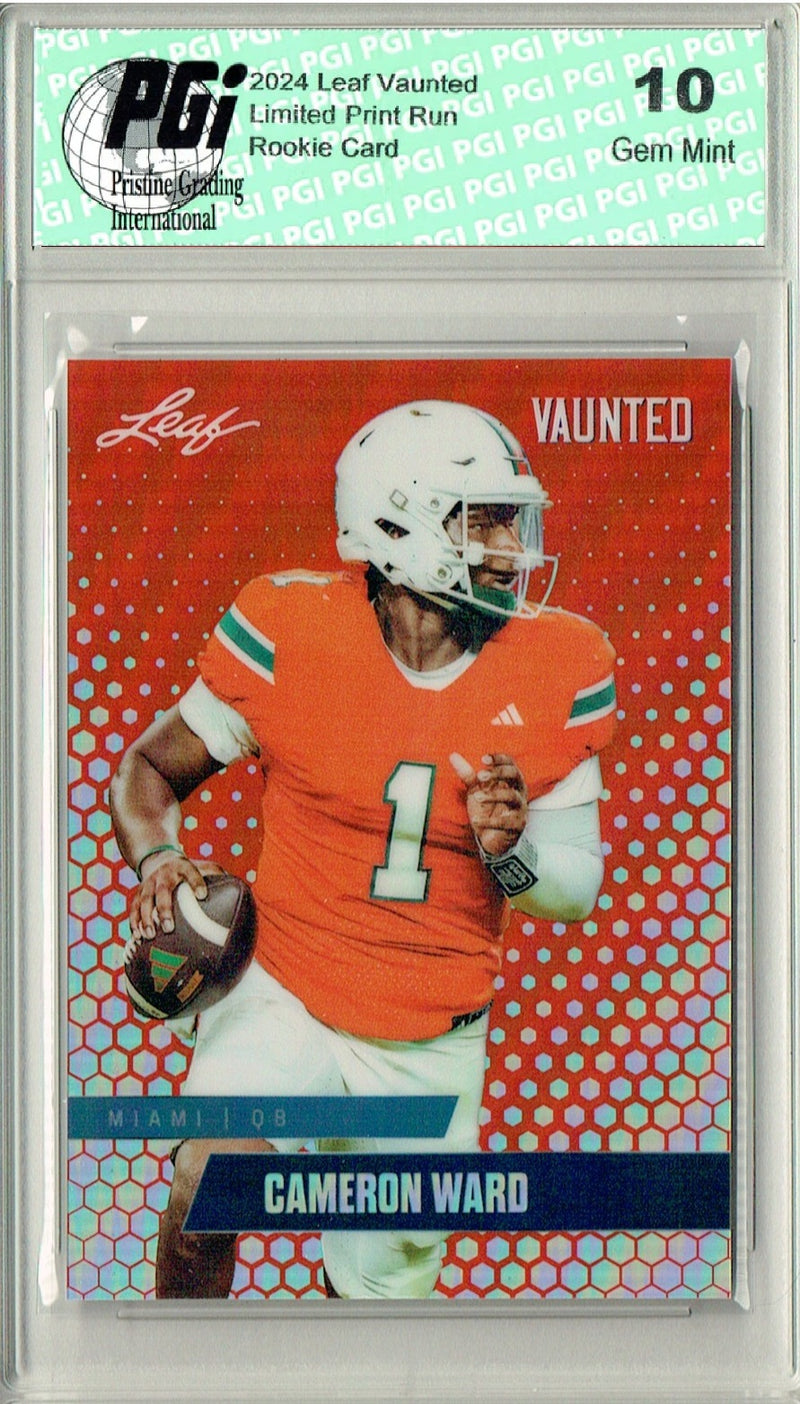 Cam Ward Rookie Card Tennessee PGI 10 Gem Mint Football Trading Card 2024 Leaf Vaunted Metal #VM-01 Red Only 2 Made