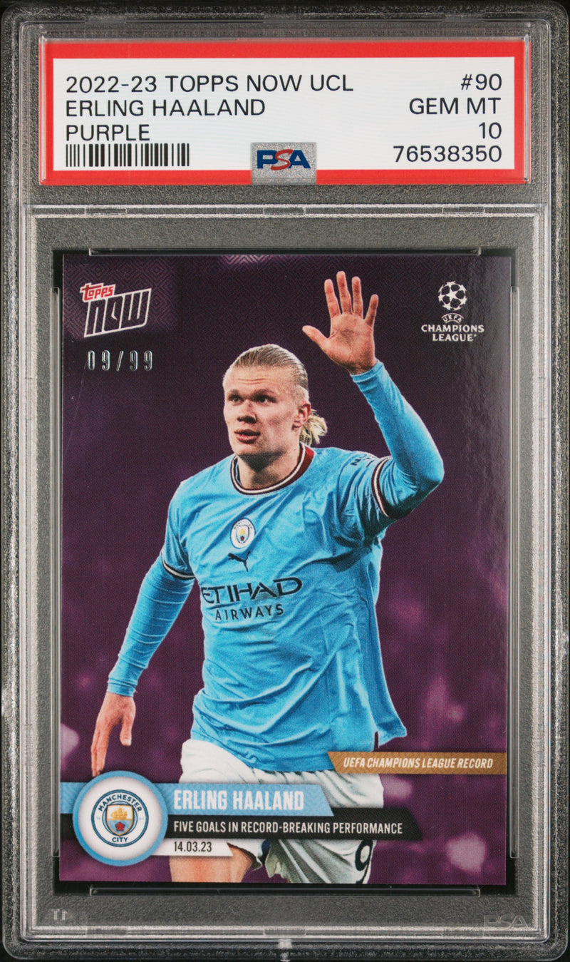 Erling Haaland PSA 10 2022 Topps Now UCL #90 Rare Trading Card Purple #9/99