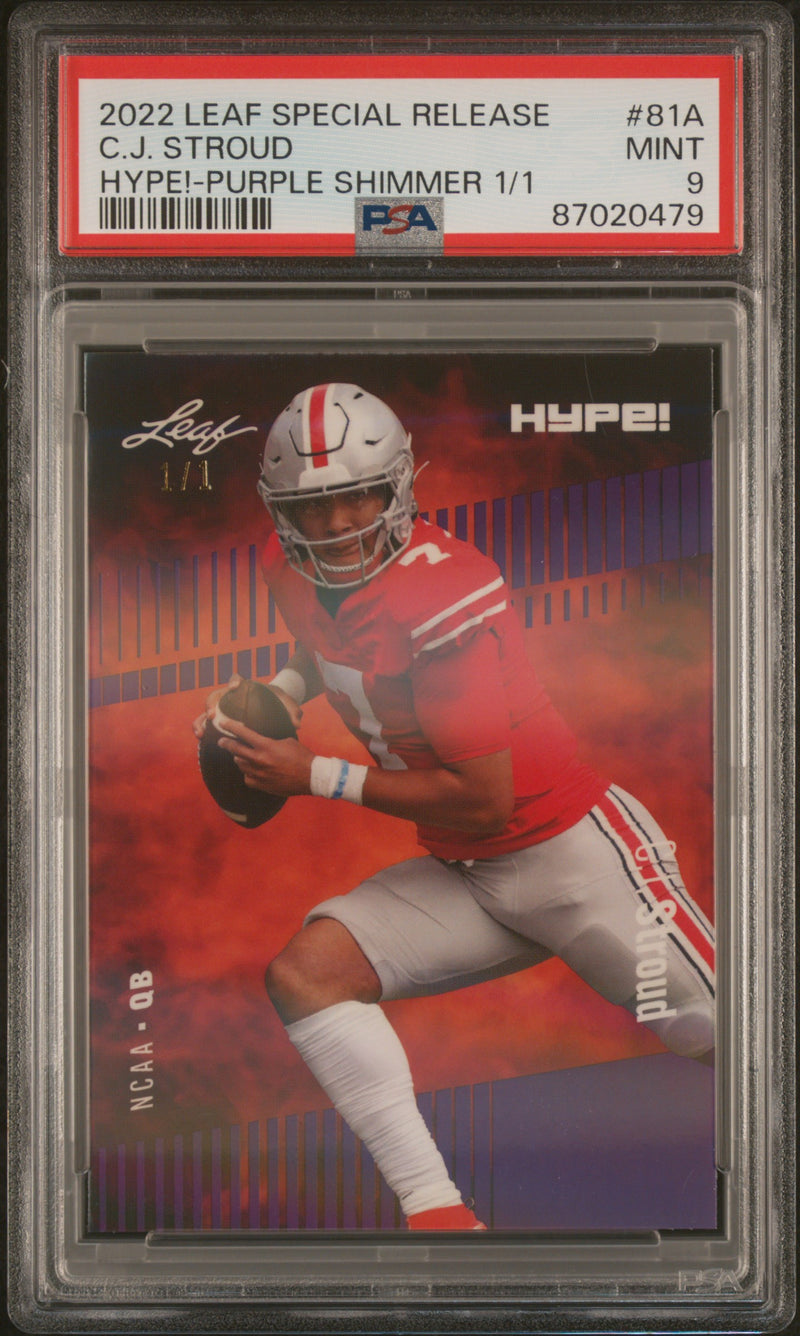 PSA 9 C.J. Stroud 2022 Leaf HYPE #81A Purple Shimmer 1/1 Rookie Card Houston Texans