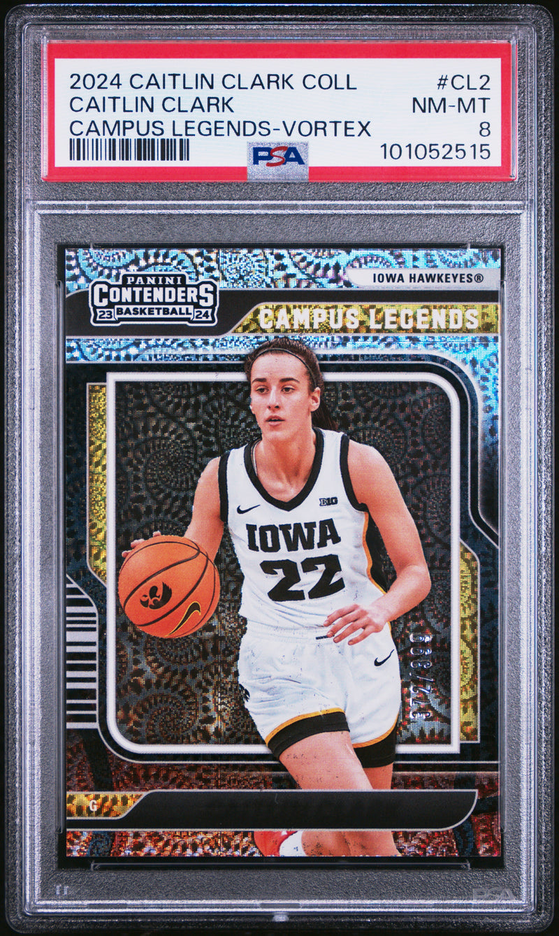 PSA 8 Caitlin Clark 2024 Panini #CL2 Vortex 372/399 Rookie Card Indiana Fever