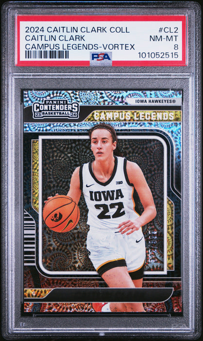 PSA 8 Caitlin Clark 2024 Panini #CL2 Vortex 372/399 Rookie Card