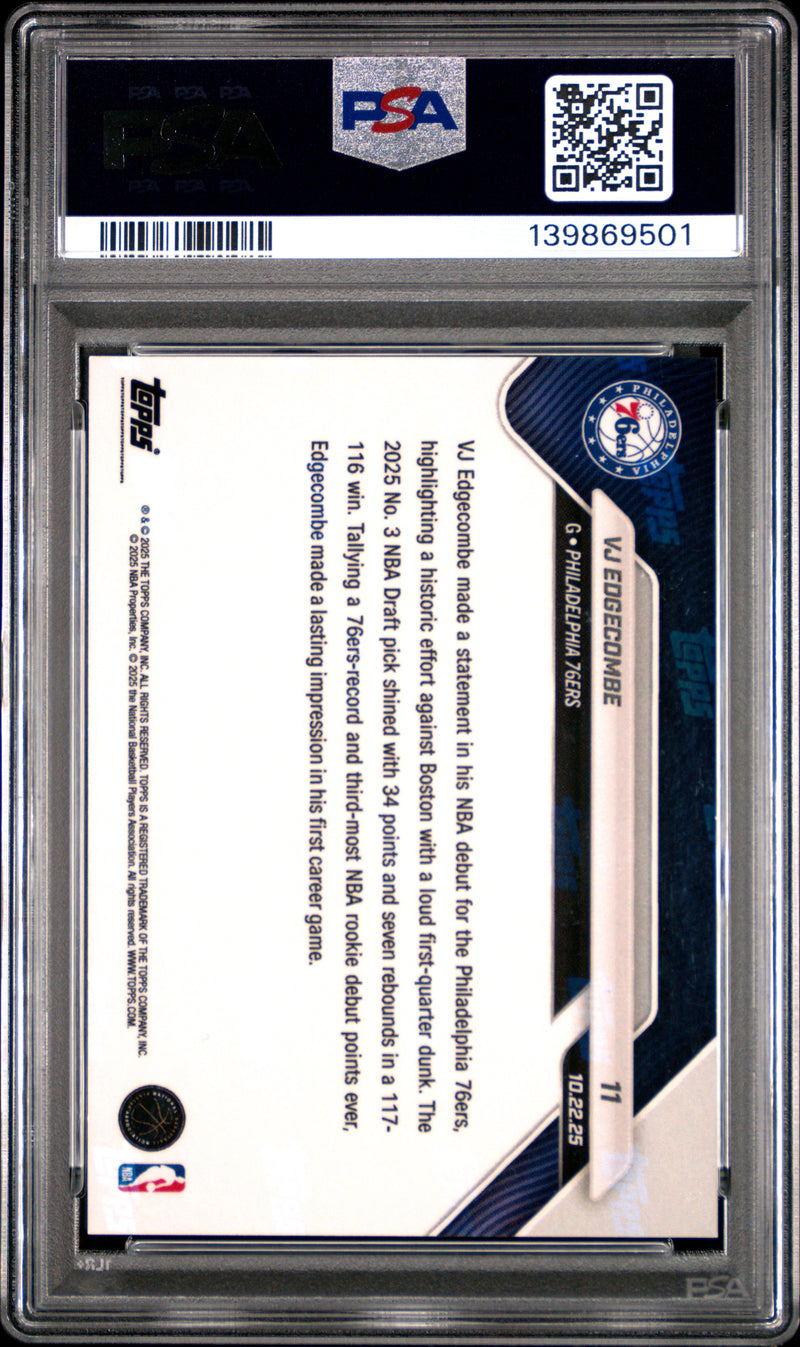 PSA 9 VJ Edgecombe 2025 Topps Now #11 Gold Foil #6/50 Rookie Card Philadelphia 76ers