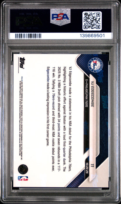 PSA 9 VJ Edgecombe 2025 Topps Now #11 Gold Foil #6/50 Rookie Card