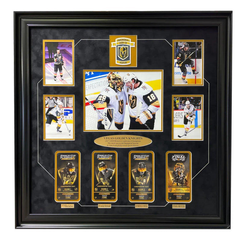 Vegas Golden Knights 1st Season Stanley Cup Signed Tickets Framed Fleury Karlsson Marchessault Smith