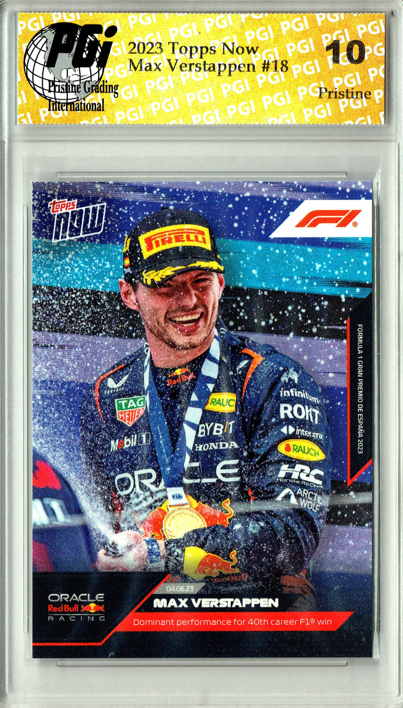 Max Verstappen 2023 Topps Now #18 PRISTINE Trading Card PGI 10
