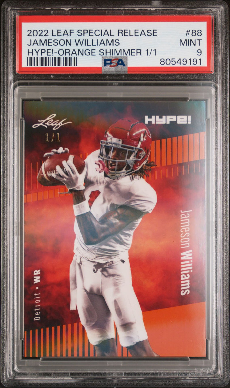 PSA 9 Jameson Williams 2022 Leaf Hype! #88 Orange Shimmer 1 of 1 Rookie Card