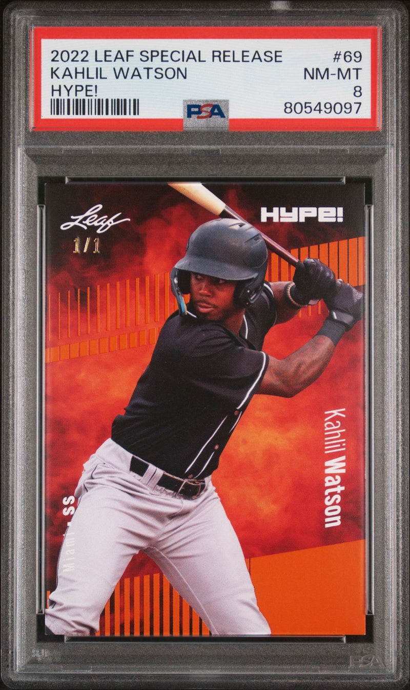 PSA 8 NM-MT Kahlil Watson 2022 Leaf Hype! #69 Orange Masterpiece 1/1 Rookie Card