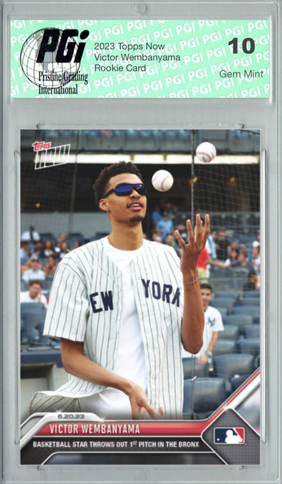 Victor Wembanyama 2023 Topps Now #472 1st Pitch for Yankees Rookie Card PGI 10